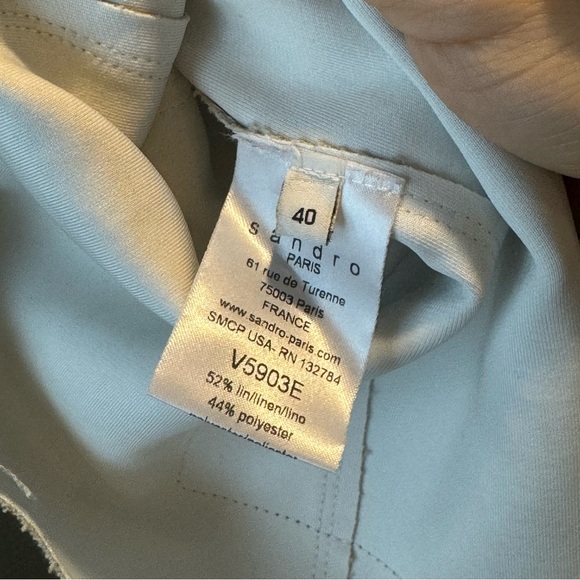 Sandro Beige Linen + Black Leather Pocket Jacket - Picture 5 of 6